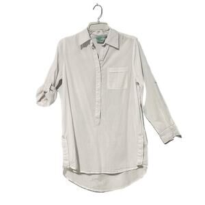 True Destinations Women's White/ Roll-up Sleeves Swimsuit Cover-up XS Resort Top